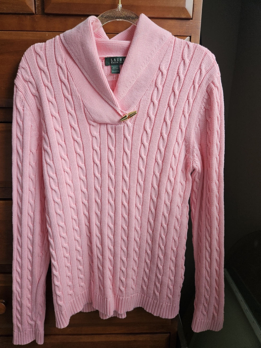 Lauren Ralph Lauren Pink Cable-Knit Shawl Collar Sweater
